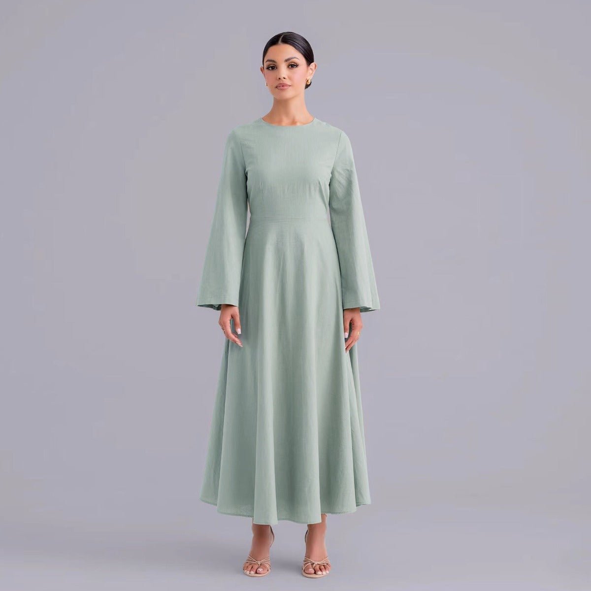Eco - Friendly Hemp Bamboo Flared Sleeve Dress - Modest Solid Color Maxi(MA286) - Mariam's Collection