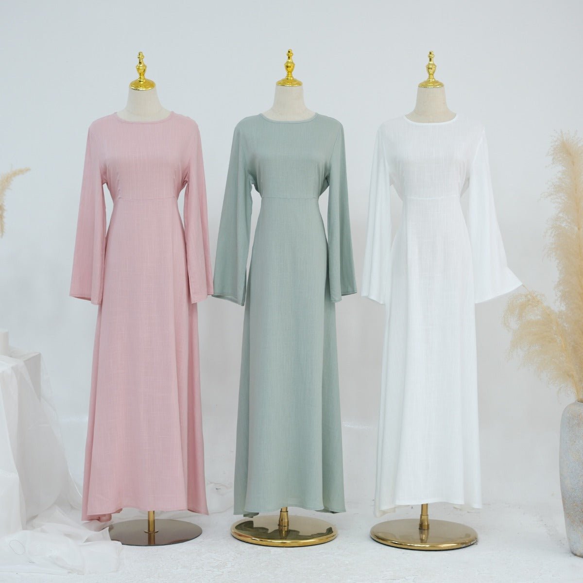 Eco - Friendly Hemp Bamboo Flared Sleeve Dress - Modest Solid Color Maxi(MA286) - Mariam's Collection