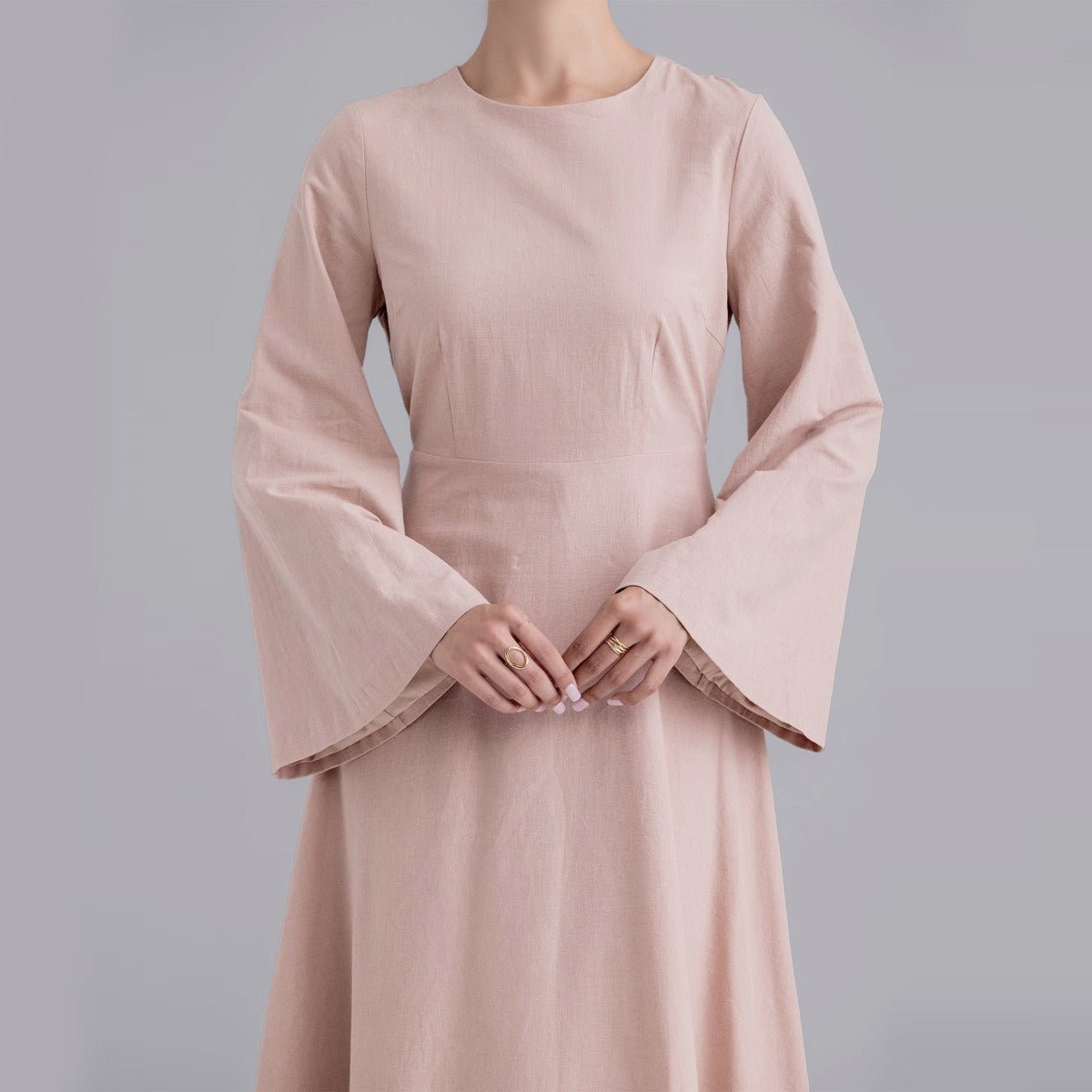 Eco - Friendly Hemp Bamboo Flared Sleeve Dress - Modest Solid Color Maxi(MA286) - Mariam's Collection