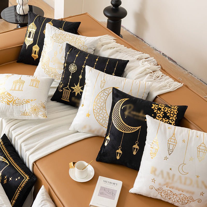 Eid Moon Hot Stamped Short Plush Pillow Cover (MR076) - Mariam's Collection