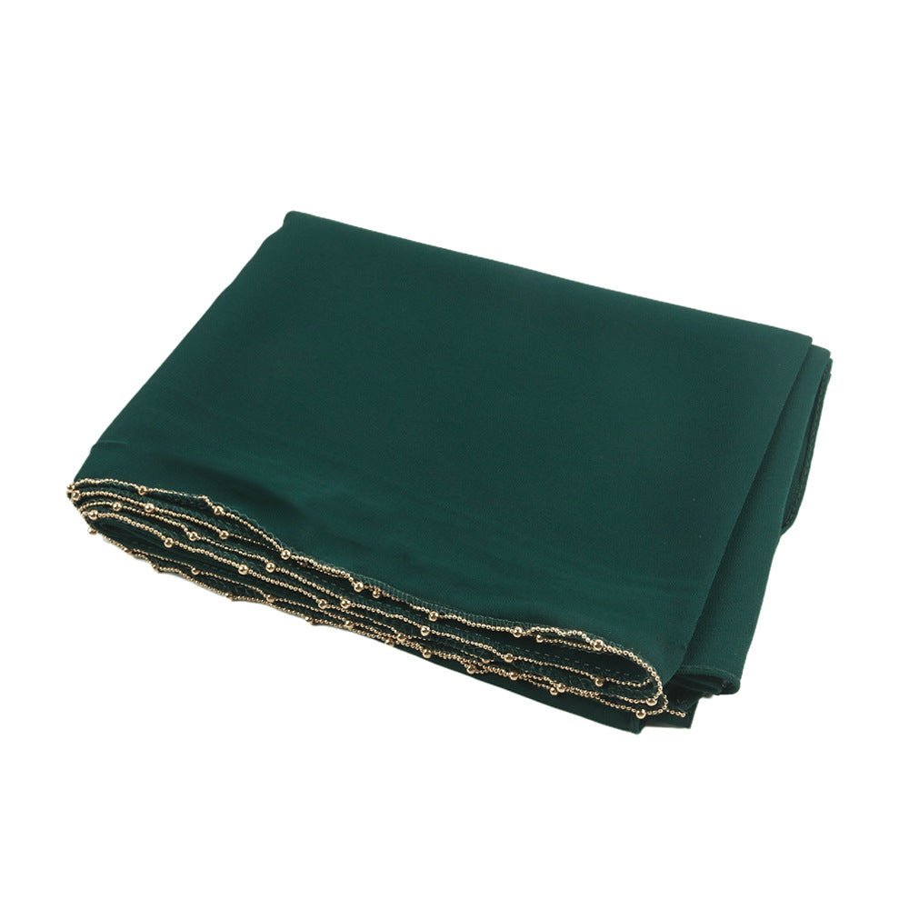 Elegance Solid Color Chiffon Hijab with Metallic Chain Trim (MH138) - Mariam's Collection