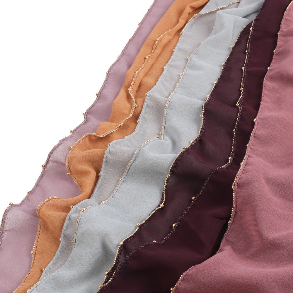 Elegance Solid Color Chiffon Hijab with Metallic Chain Trim (MH138) - Mariam's Collection