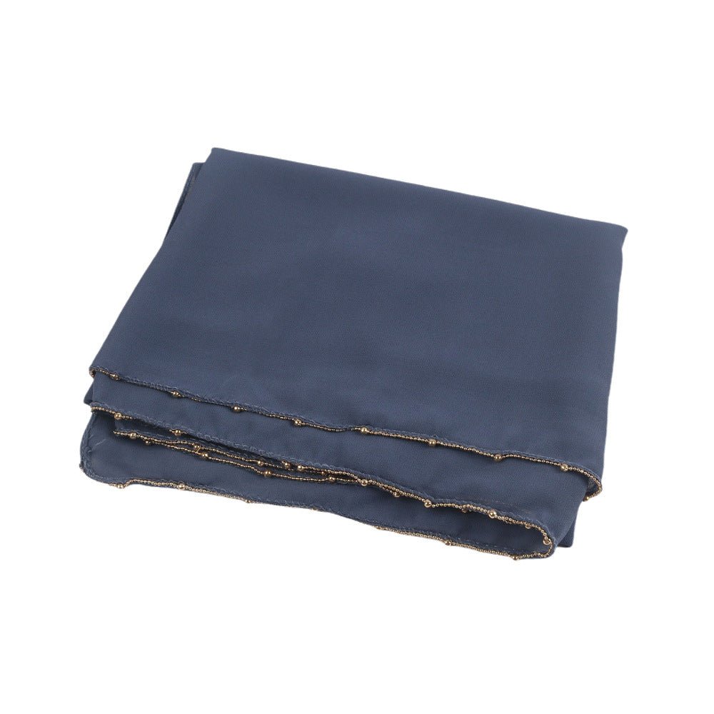 Elegance Solid Color Chiffon Hijab with Metallic Chain Trim (MH138) - Mariam's Collection