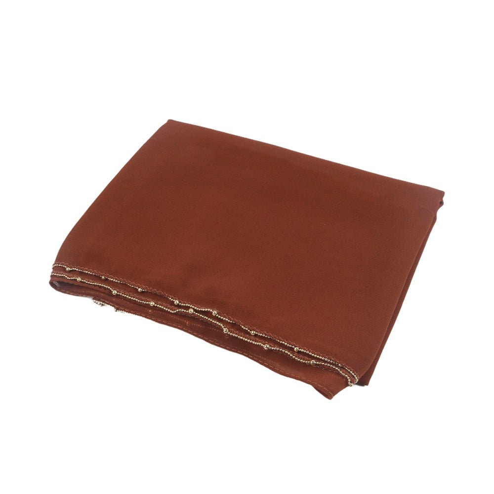 Elegance Solid Color Chiffon Hijab with Metallic Chain Trim (MH138) - Mariam's Collection