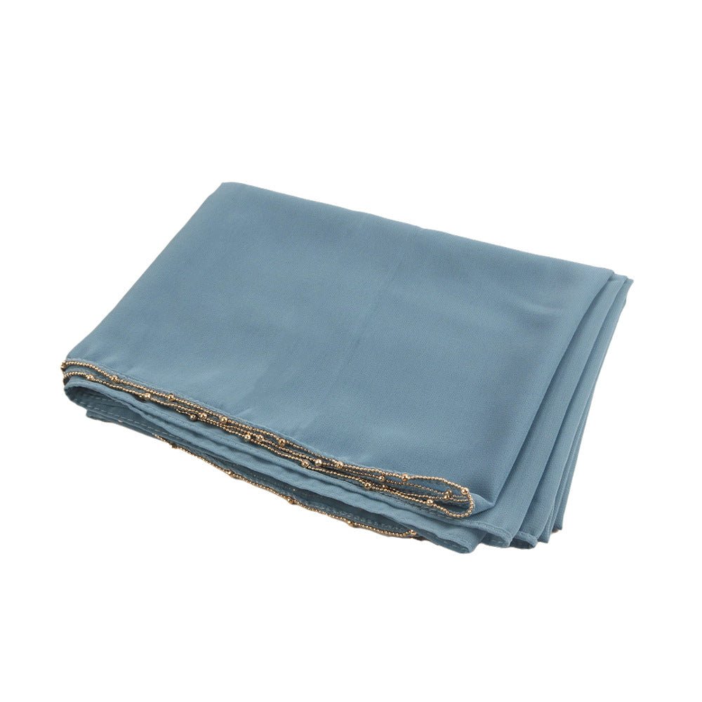 Elegance Solid Color Chiffon Hijab with Metallic Chain Trim (MH138) - Mariam's Collection