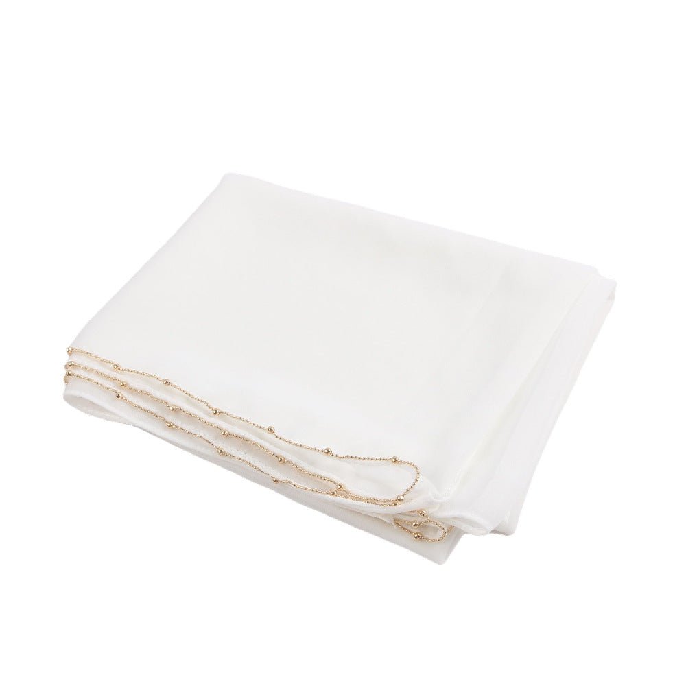 Elegance Solid Color Chiffon Hijab with Metallic Chain Trim (MH138) - Mariam's Collection