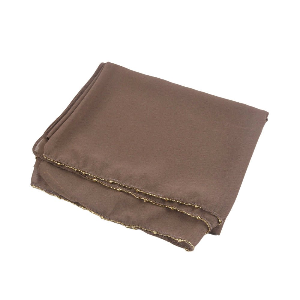 Elegance Solid Color Chiffon Hijab with Metallic Chain Trim (MH138) - Mariam's Collection