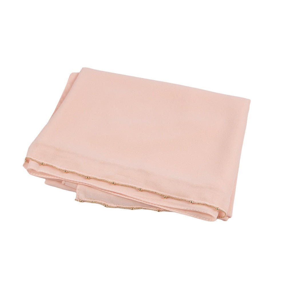 Elegance Solid Color Chiffon Hijab with Metallic Chain Trim (MH138) - Mariam's Collection