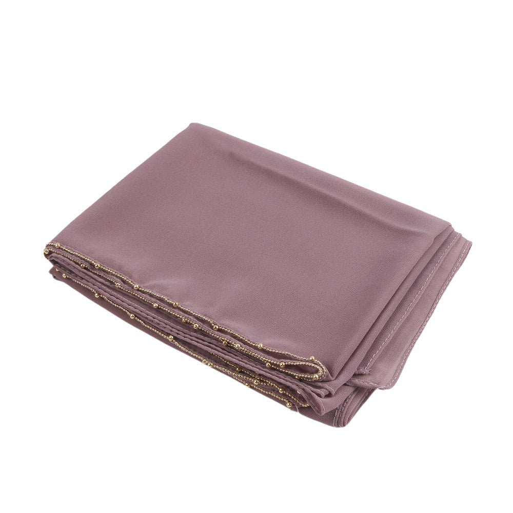 Elegance Solid Color Chiffon Hijab with Metallic Chain Trim (MH138) - Mariam's Collection