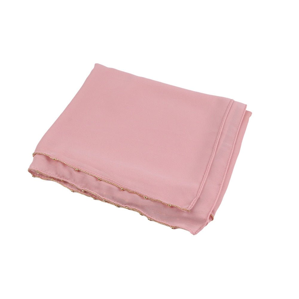 Elegance Solid Color Chiffon Hijab with Metallic Chain Trim (MH138) - Mariam's Collection