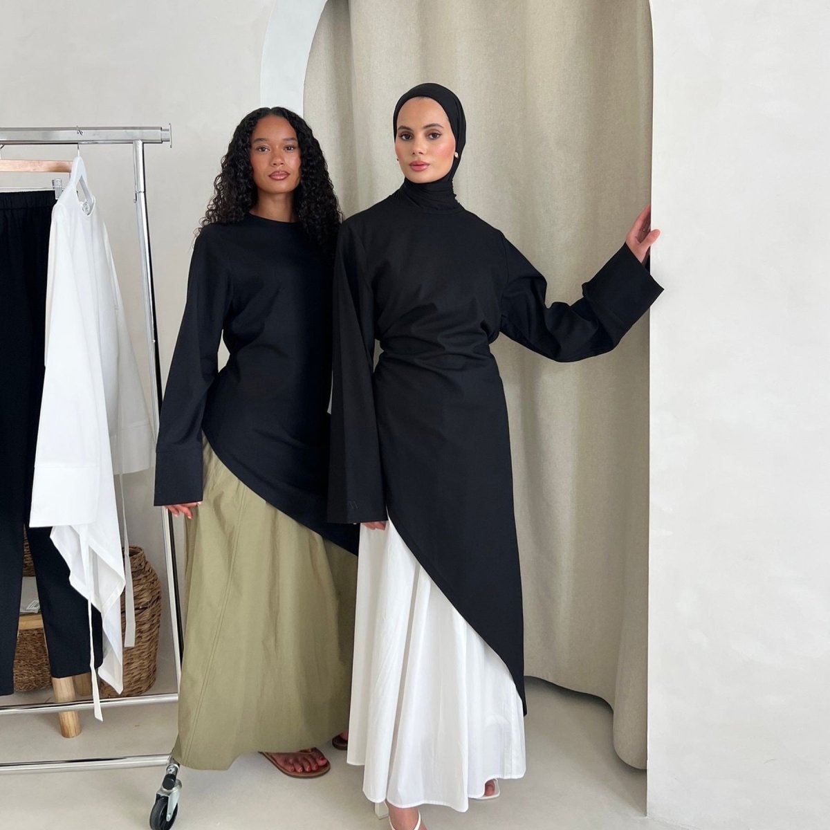 Elegant Asymmetric Top & Maxi Skirt Set | Cotton Linen Two-Piece