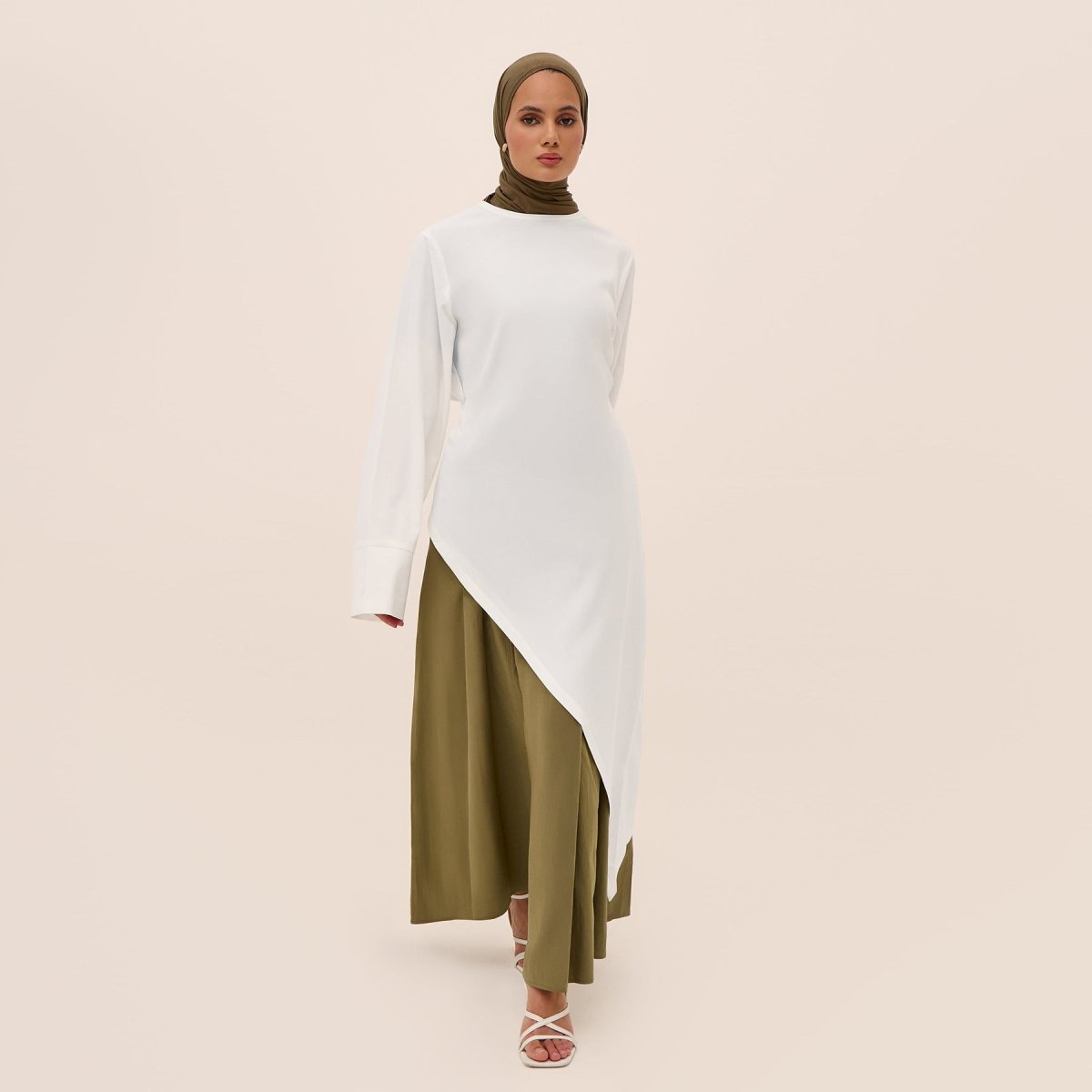 Elegant Asymmetric Top & Maxi Skirt Set | Cotton Linen Two - Piece Outfit(MS184) - Mariam's Collection