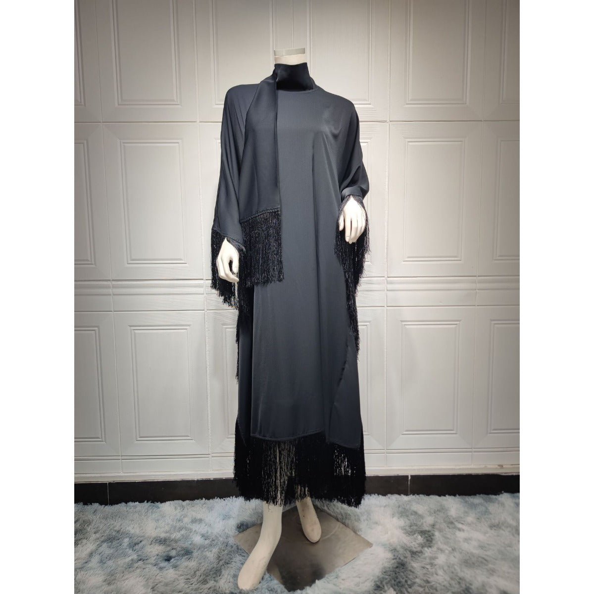Elegant Bat Sleeve Tassel Kaftan | High Fashion Modest Party Dress with Flowy Fringe Details(MA288) - Mariam's Collection
