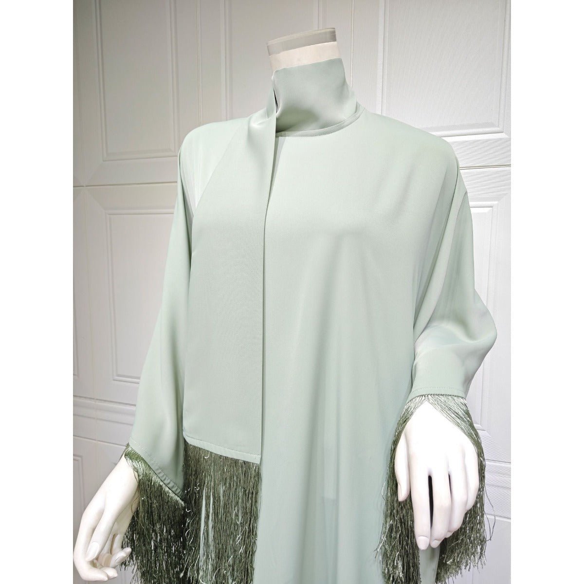 Elegant Bat Sleeve Tassel Kaftan | High Fashion Modest Party Dress with Flowy Fringe Details(MA288) - Mariam's Collection