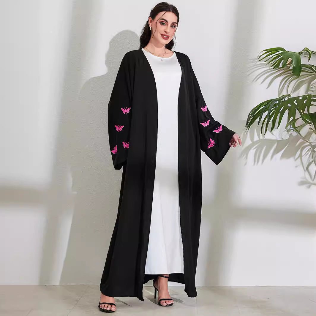 Elegant Butterfly Embroidery Open Abaya (MOA118) - Mariam's Collection