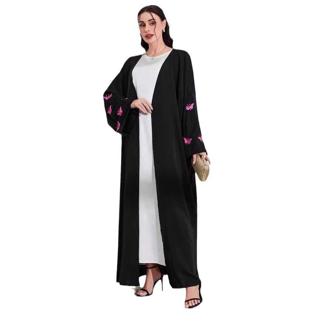 Elegant Butterfly Embroidery Open Abaya (MOA118) - Mariam's Collection