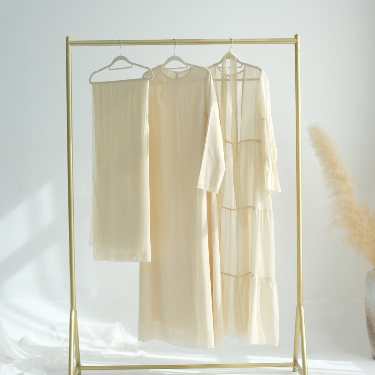 Elegant Chiffon Wrinkle Three - Piece Set Modest Muslim Abaya (MOA155) - Mariam's Collection