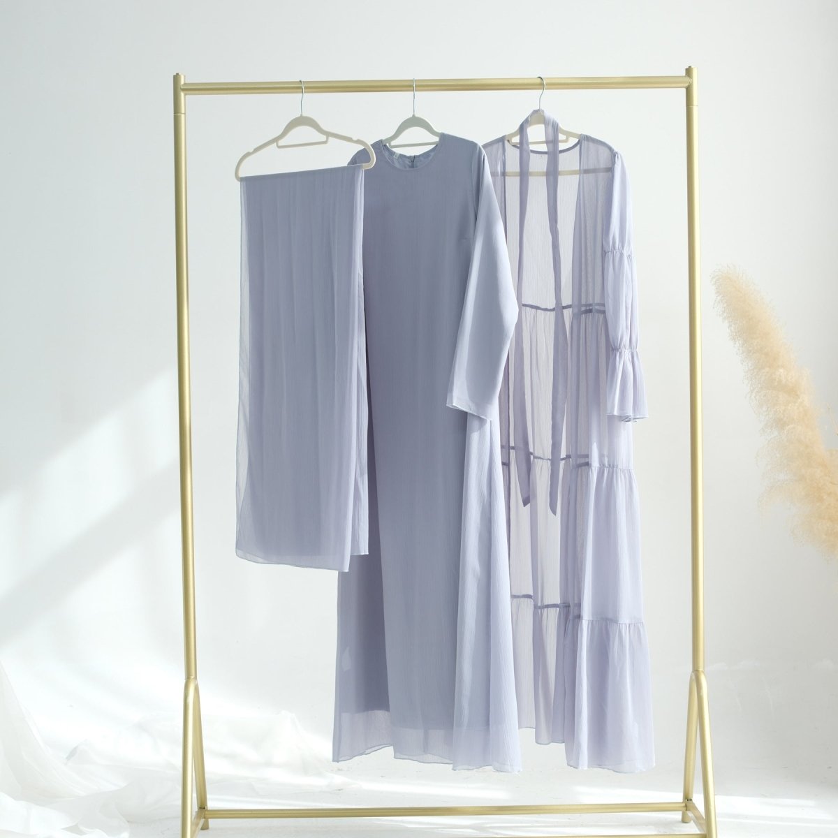 Elegant Chiffon Wrinkle Three - Piece Set Modest Muslim Abaya (MOA155) - Mariam's Collection