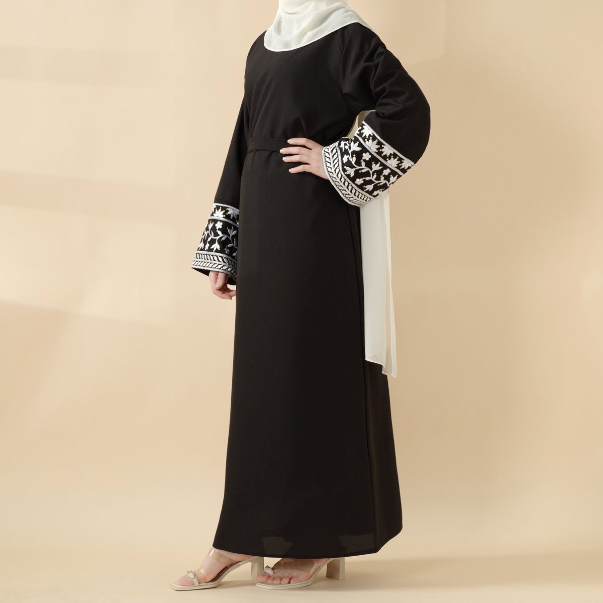 Elegant Cocoon - Cut Pullover Dress 2 - Piece Set Embroidered Abaya (MA145) - Mariam's Collection