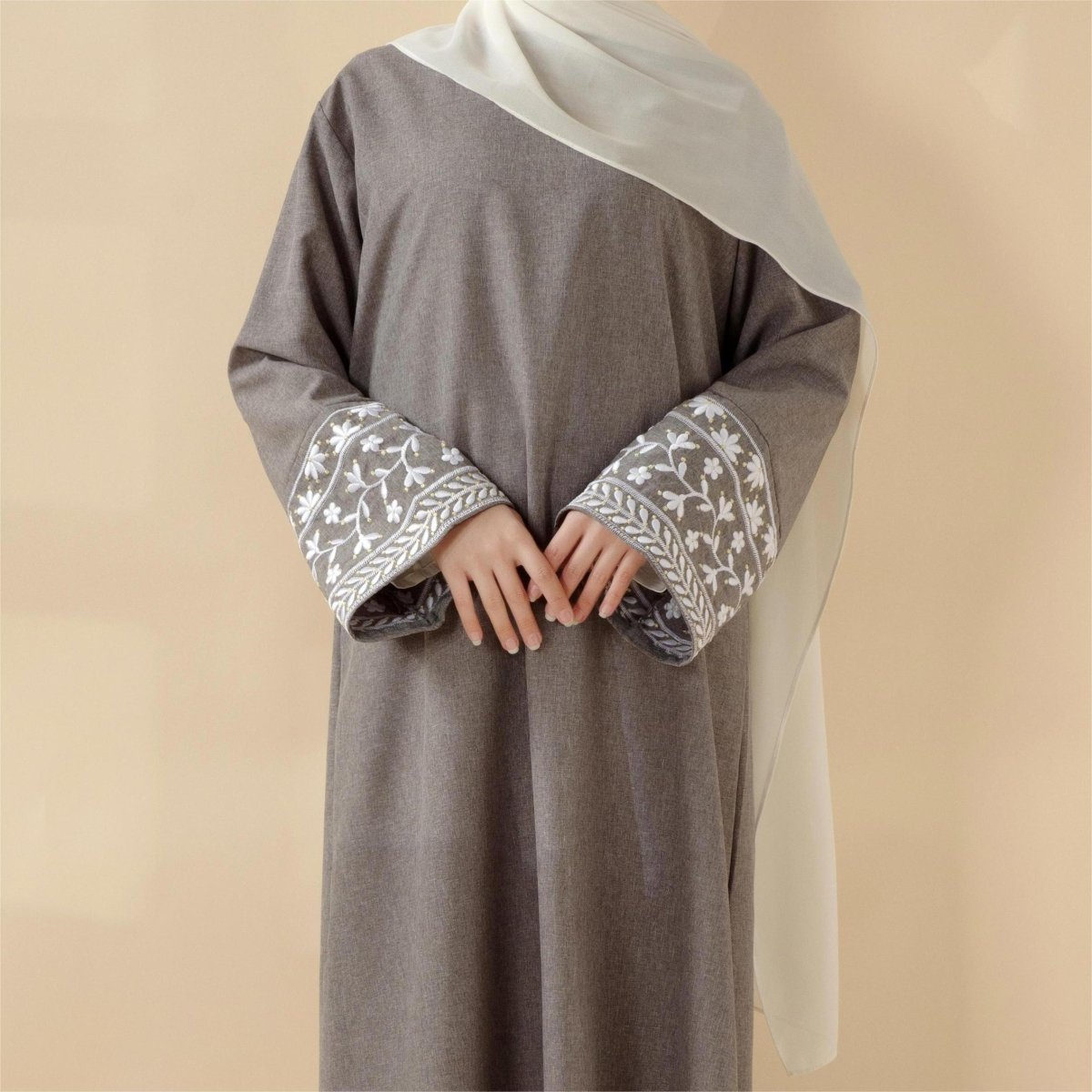 Elegant Cocoon - Cut Pullover Dress | 2 - Piece Set Embroidered Abaya (MA145) - Mariam's Collection