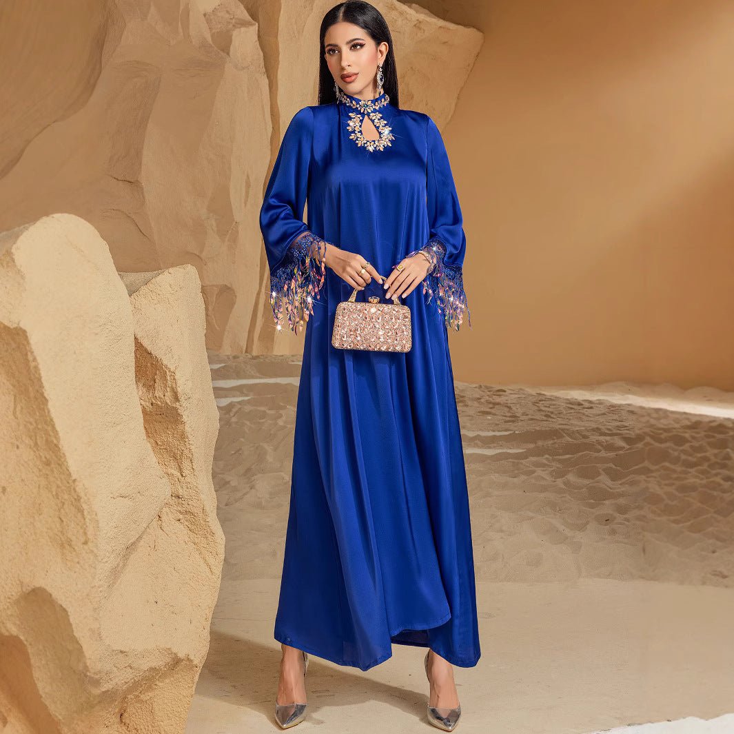 Elegant Embellished Blue Symphony Laser Gradient Fringed Abaya Long Dress. (MA184) - Mariam's Collection