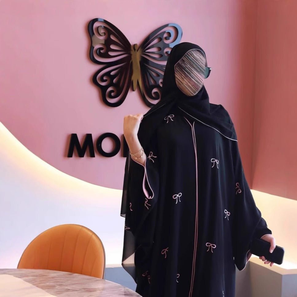 Elegant Embroidered Batwing Sleeve Abaya with Hijab(MOA245) - Mariam's Collection