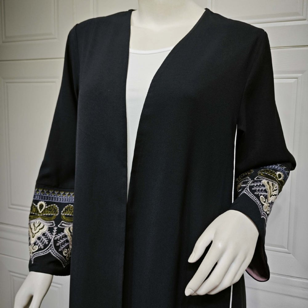 Elegant Embroidered Temperament Open Abaya (MOA062) - Mariam's Collection