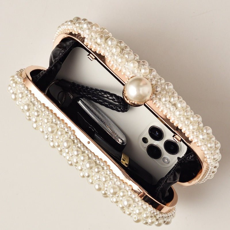 Elegant Faux Pearl Evening Clutch Bag - Vintage Style Beaded Handbag & Crossbody Purse for Weddings & Parties(MAC491) - Mariam's Collection