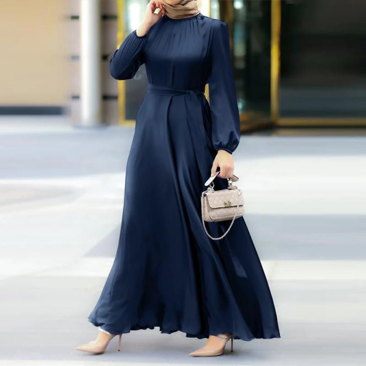 Elegant Faux Silk Abaya | Round Neck Abaya (MA148) - Mariam's Collection