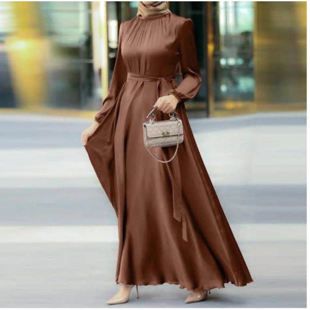 Elegant Faux Silk Abaya | Round Neck Abaya (MA148) - Mariam's Collection