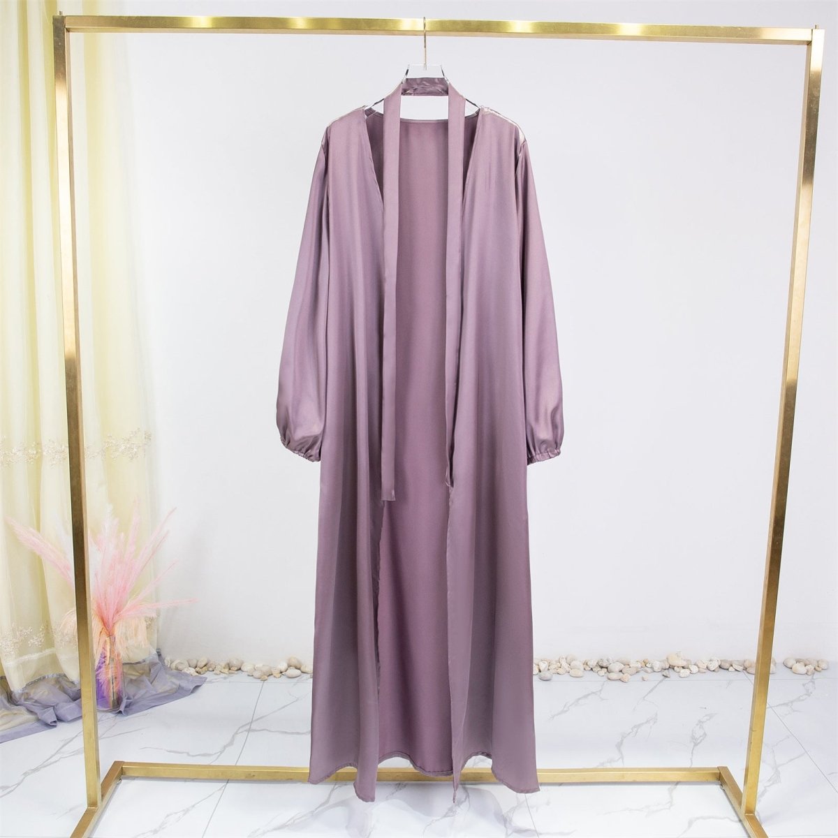 Elegant Fresh Candy - Colored Satin Open Abaya (MOA130) - Mariam's Collection