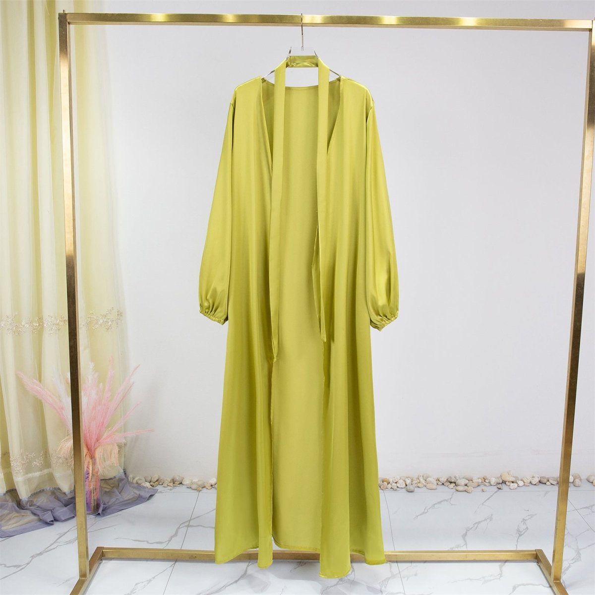 Elegant Fresh Candy - Colored Satin Open Abaya (MOA130) - Mariam's Collection
