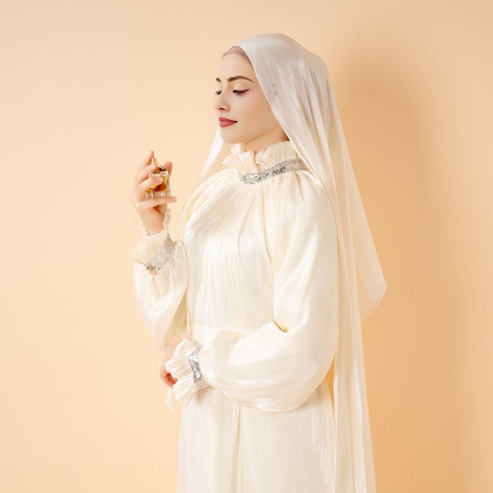 Elegant Glossy Flower Cuff Sequinned Abaya (MA140) - Mariam's Collection