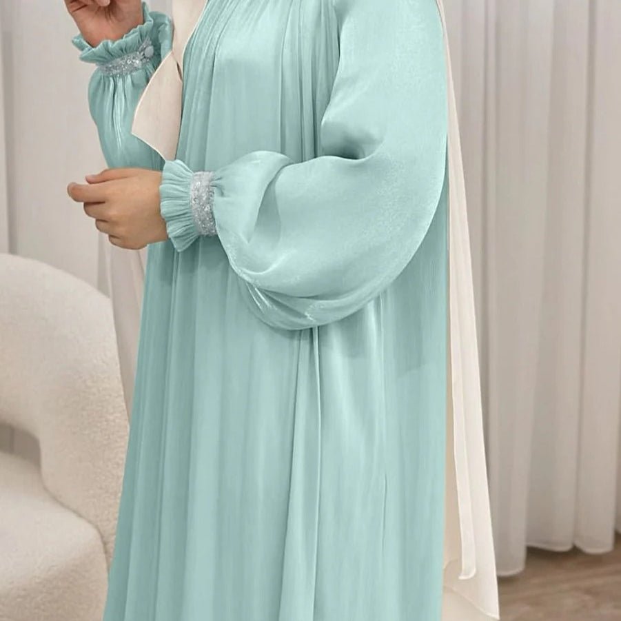 Elegant Glossy Flower Cuff Sequinned Abaya (MA140) - Mariam's Collection