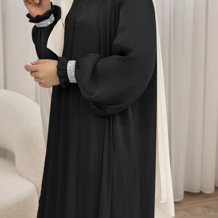 Elegant Glossy Flower Cuff Sequinned Abaya (MA140) - Mariam's Collection