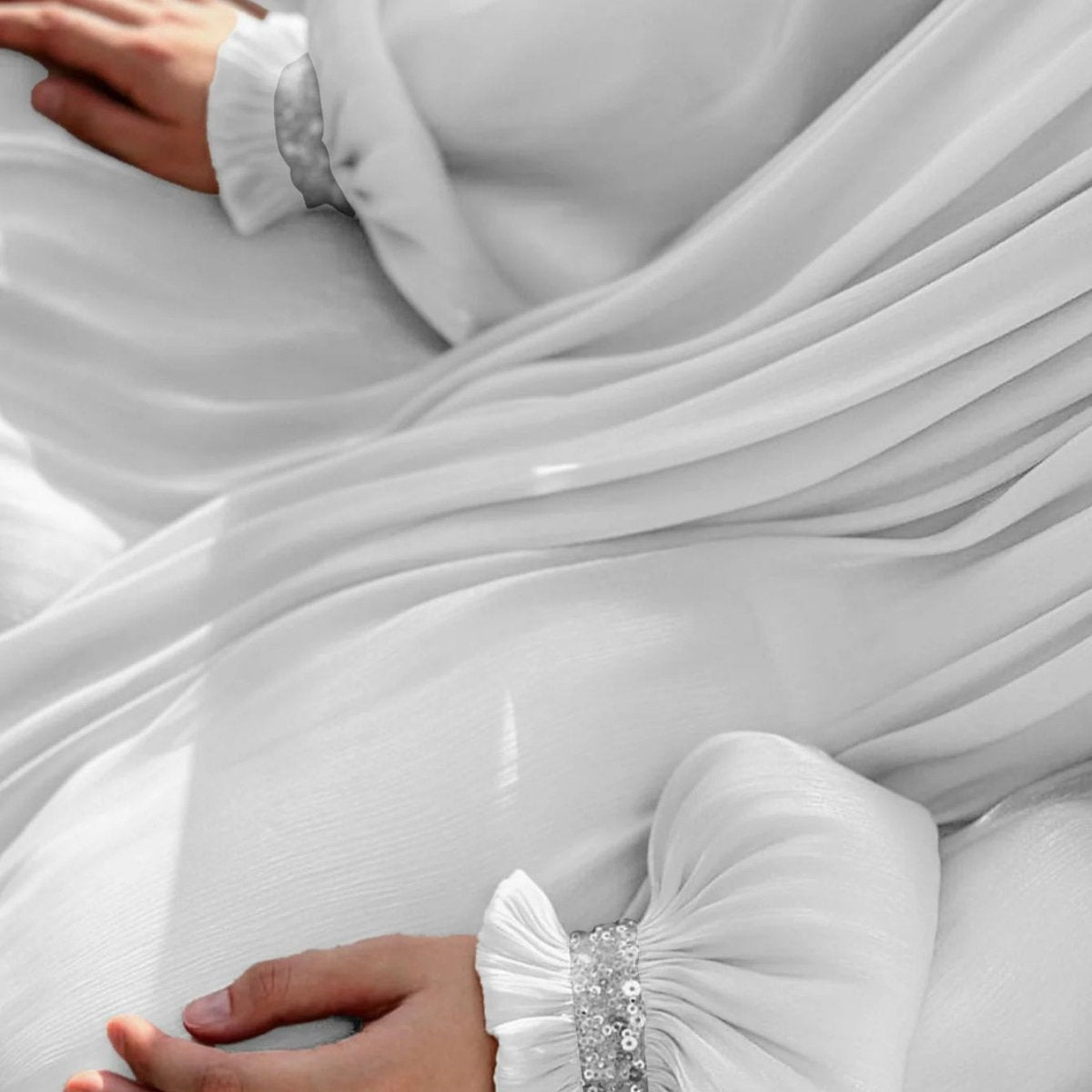 Elegant Glossy Flower Cuff Sequinned Abaya (MA140) - Mariam's Collection