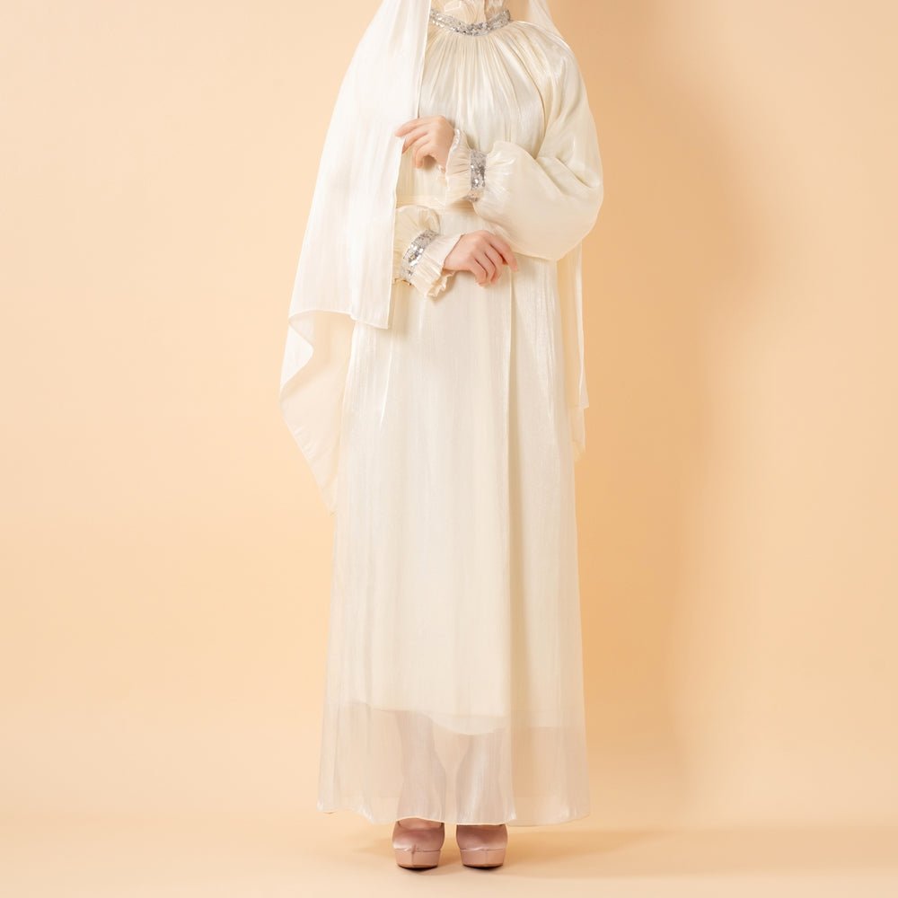 Elegant Glossy Flower Cuff Sequinned Abaya (MA140) - Mariam's Collection