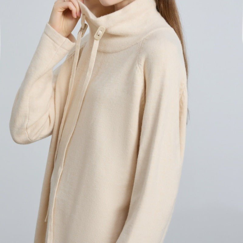 Elegant Half - Turtleneck Knit Sweater with Drawstring | Pullover Style Versatile Top(MS120) - Mariam's Collection
