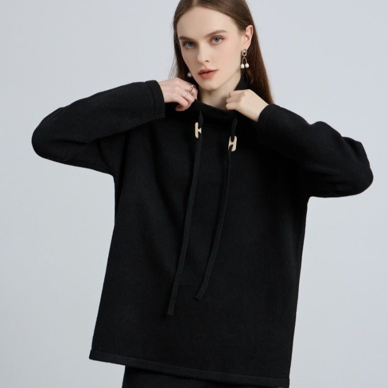 Elegant Half - Turtleneck Knit Sweater with Drawstring | Pullover Style Versatile Top(MS120) - Mariam's Collection