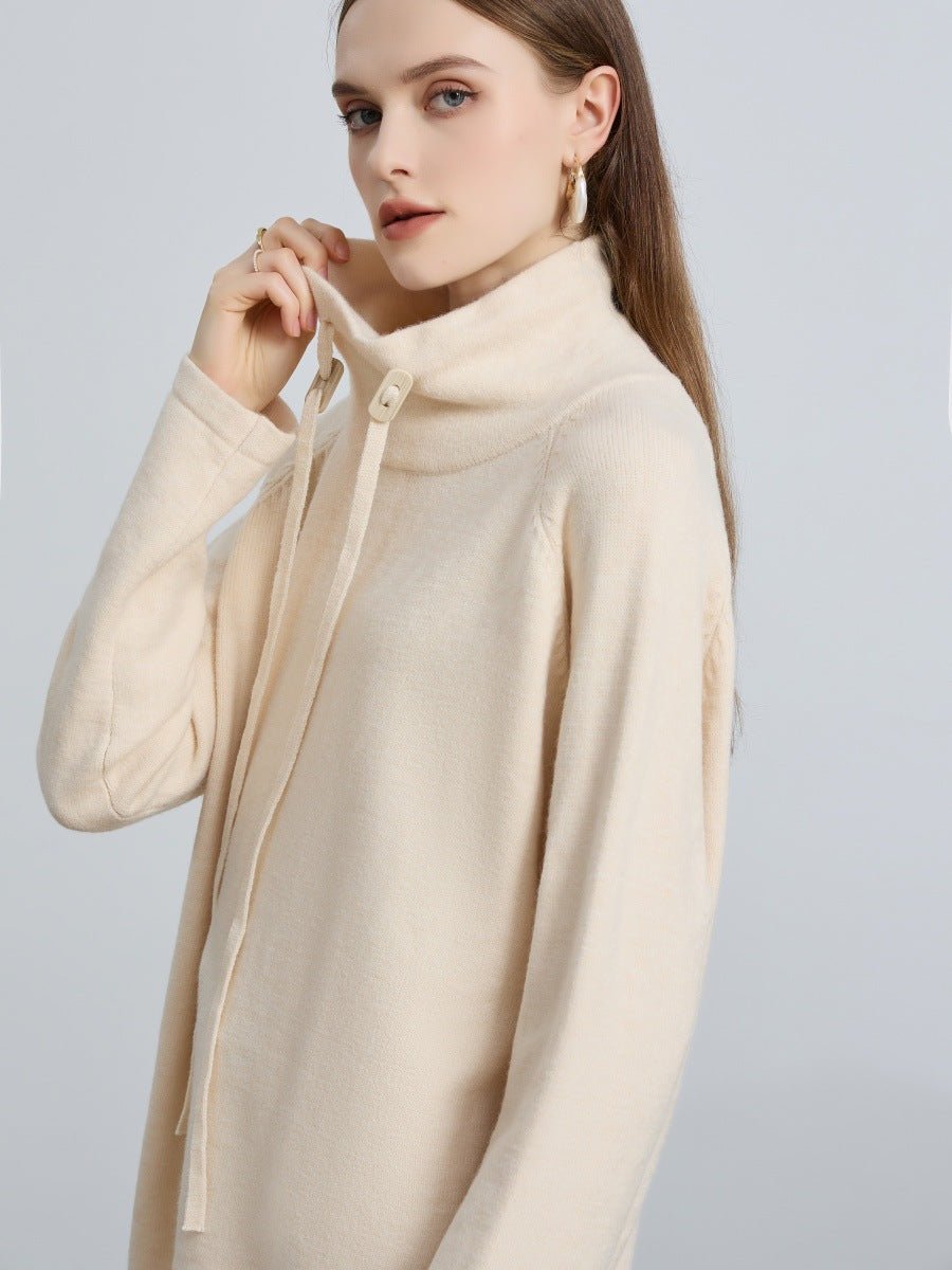 Elegant Half - Turtleneck Knit Sweater with Drawstring | Pullover Style Versatile Top(MS120) - Mariam's Collection