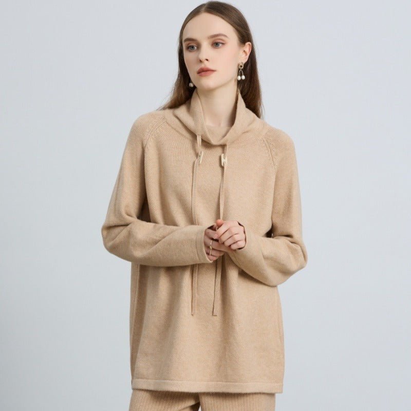 Elegant Half - Turtleneck Knit Sweater with Drawstring | Pullover Style Versatile Top(MS120) - Mariam's Collection