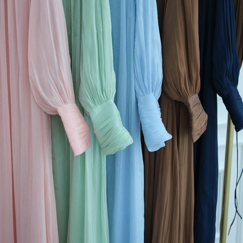 Elegant Half - Turtleneck Princess Sleeve Dress Set with Belt | Pleated Full Skirt Two - Piece(MA320) - Mariam's Collection