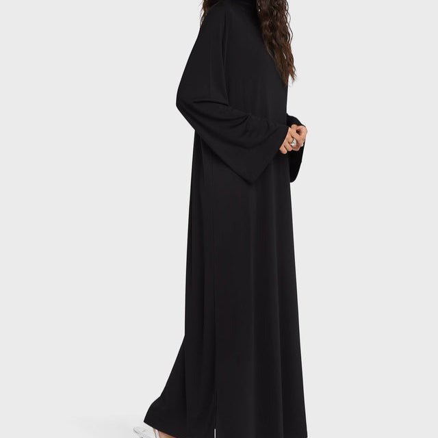 Elegant Half - Turtleneck Pullover Maxi Dress | Loose Fit Solid Color Dress with Hidden Pockets(MA313) - Mariam's Collection