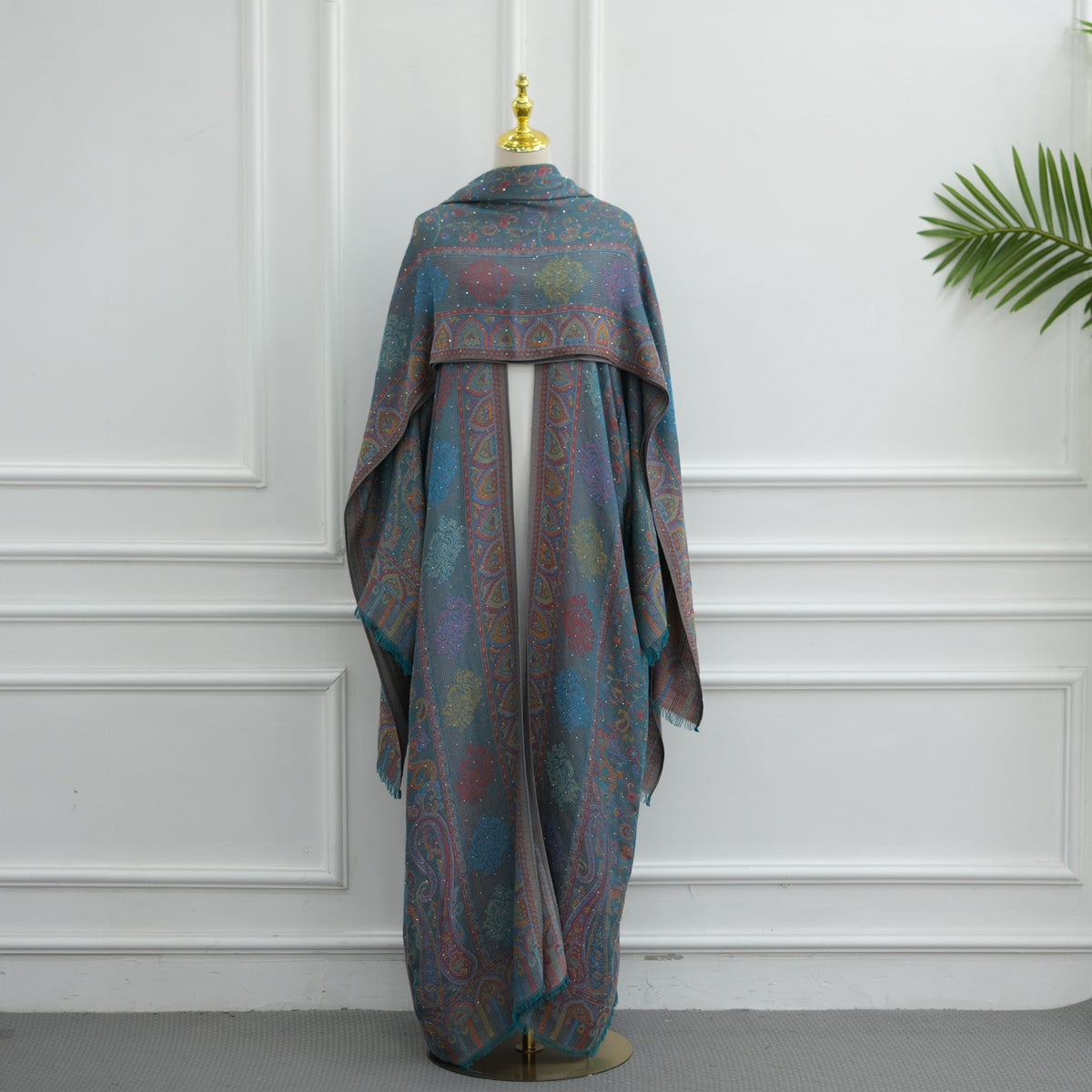 Elegant Jacquard Rhinestone Cardigan & Hijab 2-Piece Set(MOA349) - Mariam's Collection
