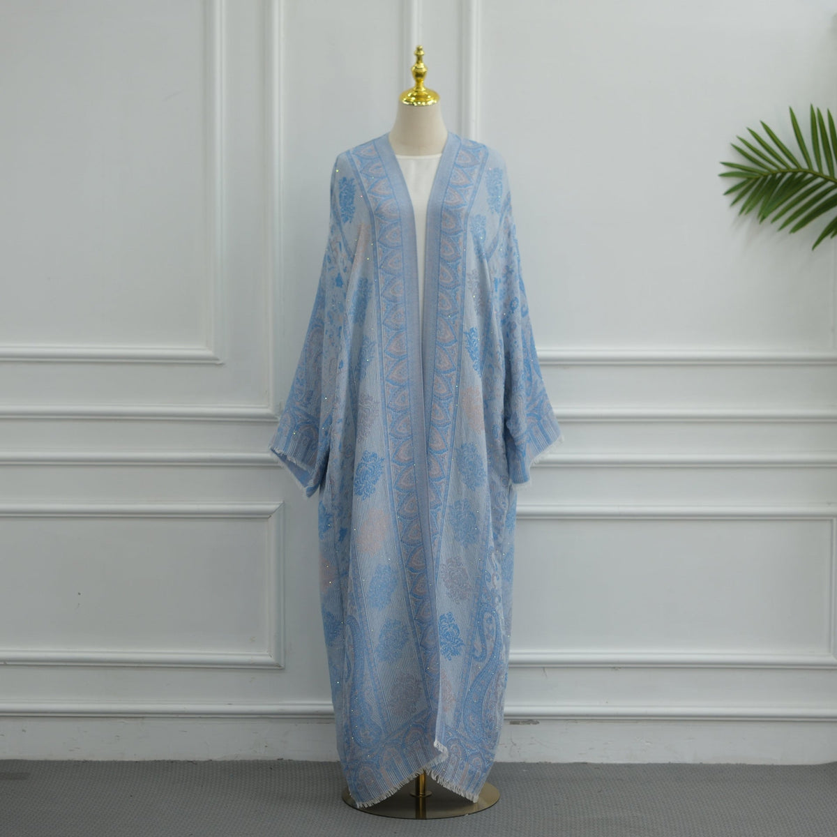 Elegant Jacquard Rhinestone Cardigan & Hijab 2-Piece Set(MOA349) - Mariam's Collection