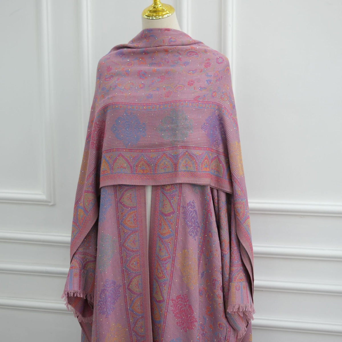 Elegant Jacquard Rhinestone Cardigan & Hijab 2-Piece Set(MOA349) - Mariam's Collection
