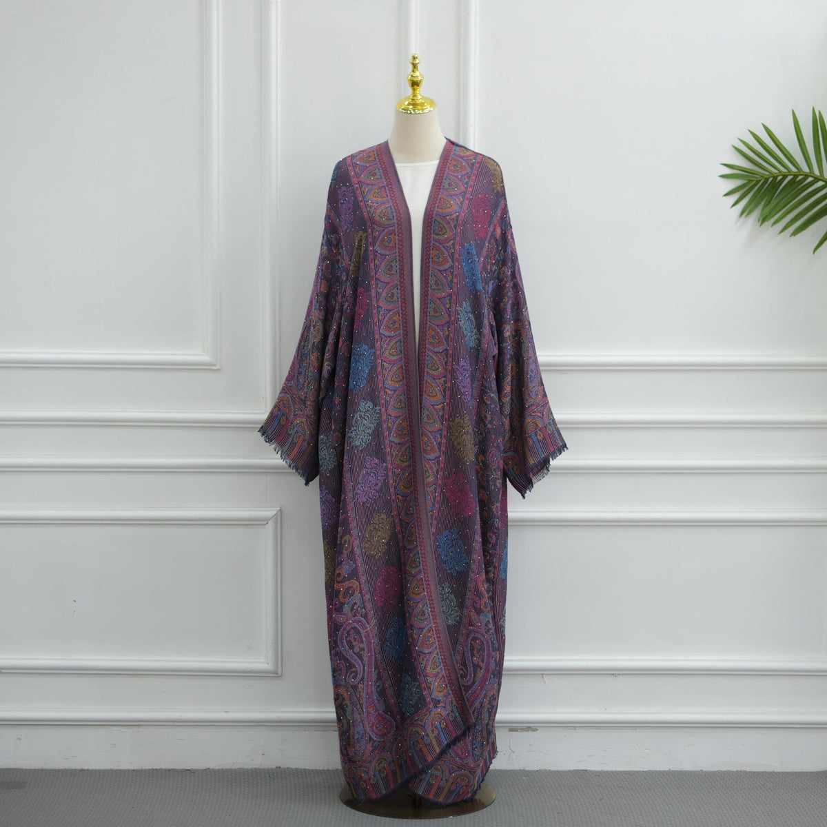 Elegant Jacquard Rhinestone Cardigan & Hijab 2-Piece Set(MOA349) - Mariam's Collection
