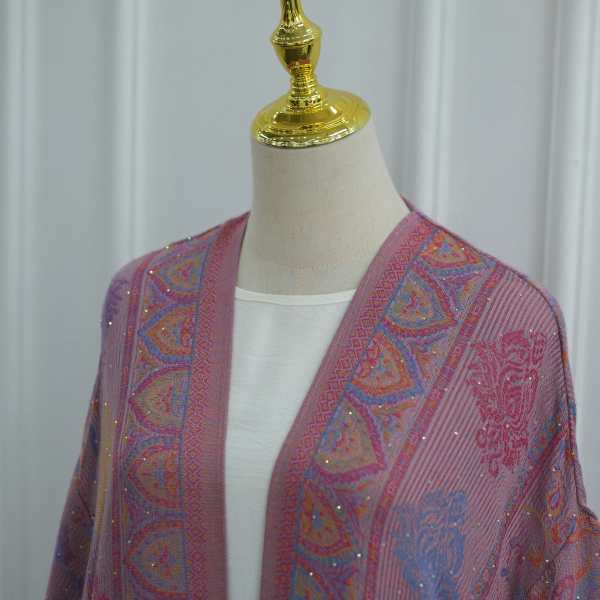 Elegant Jacquard Rhinestone Cardigan & Hijab 2-Piece Set(MOA349) - Mariam's Collection