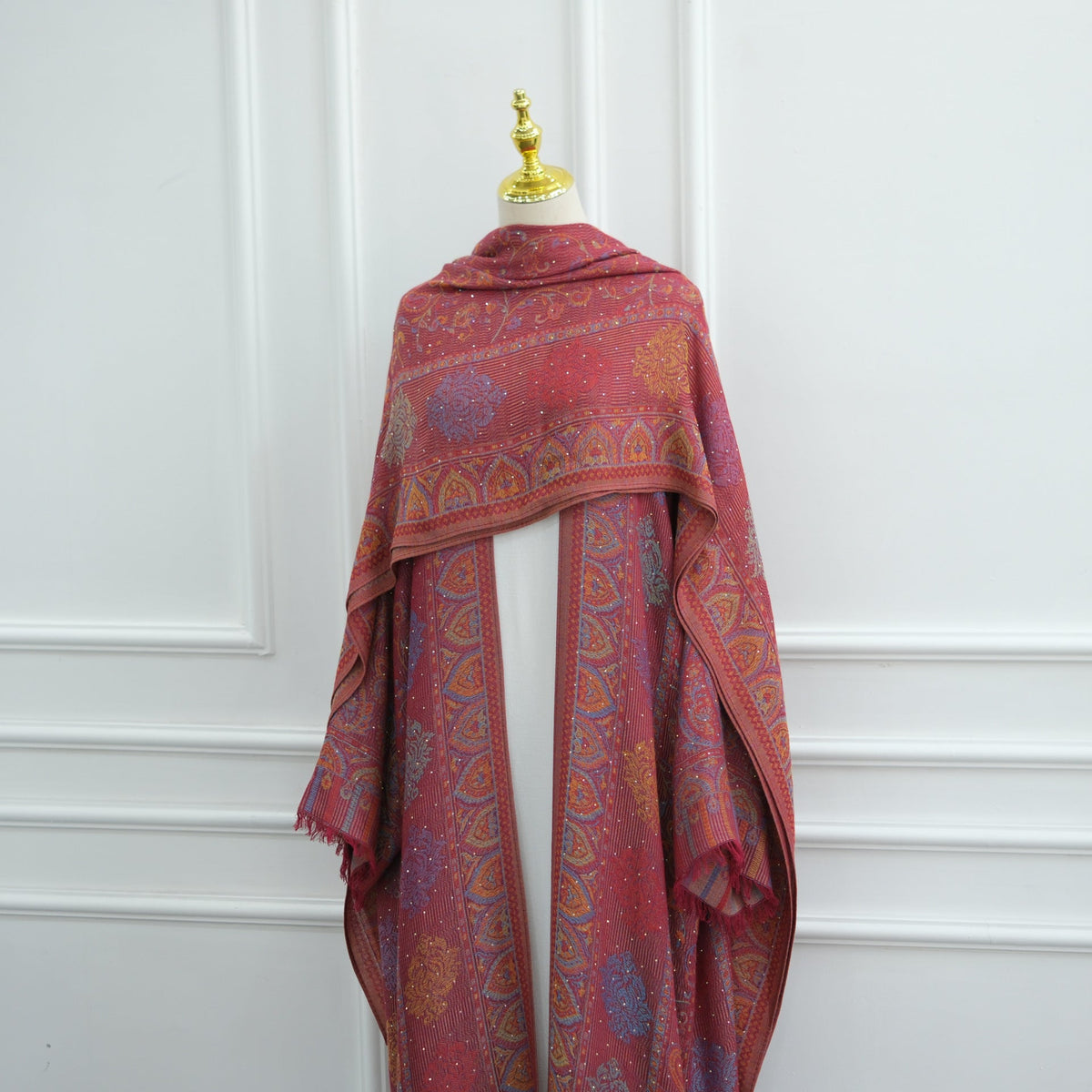 Elegant Jacquard Rhinestone Cardigan & Hijab 2-Piece Set(MOA349) - Mariam's Collection