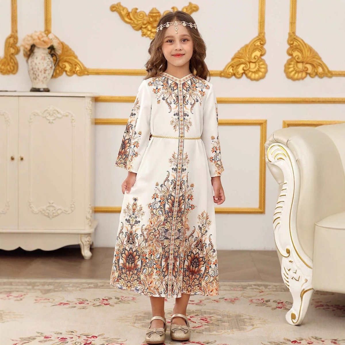 Elegant Kids Formal Kaftan Kid Abaya(MKG017), White / 10-11Y Elegant Kids Formal Kaftan Kid Abaya(MKG017), White / 10-11Y
